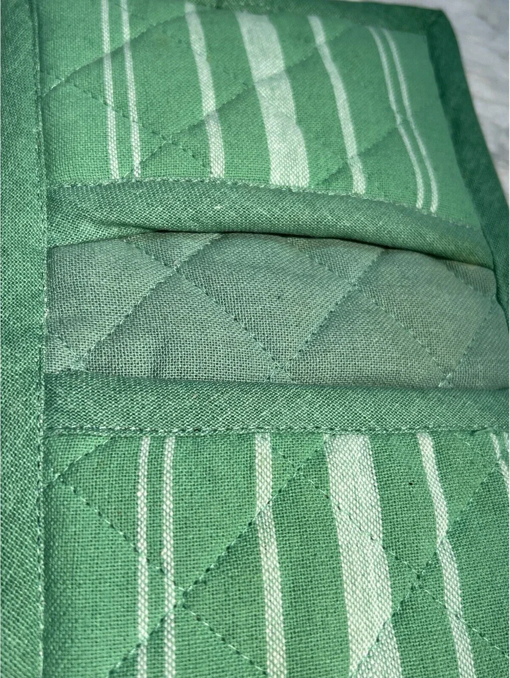 2 Green With White Stripes Pot Holders